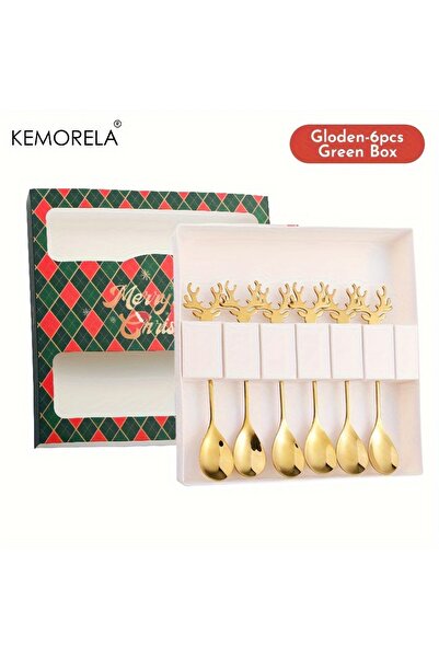 Choice Gloden-6pcs-Green KEMORELA 2/4/6PCS Christmas Stainless Steel Spoon Christmas Deer Tableware Coffee
