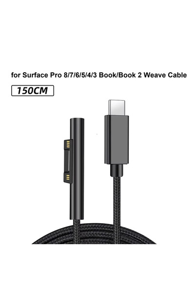 Choice 150CM Weave Cable 15V 3A 65W Type C Power Supply Charger USB C PD Charging Cable for Microsoft Surfa