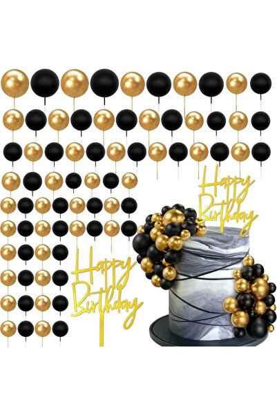 Choice Black and Gold 75 PCS Black and Gold Cake Decorations Balls Happy Birt...
