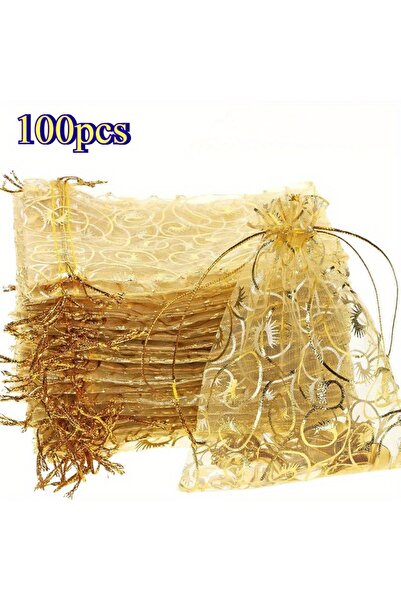 Choice كما هو موضح باللون الذهبي 100 قطعة 100 قطعة أكياس أورجانزا برباط - هدا...