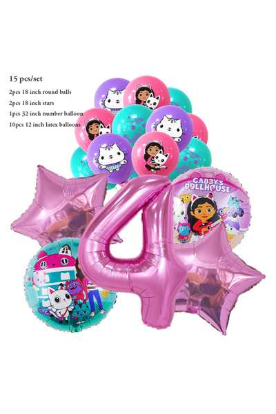 Choice مجموعة بالونات من اللاتكس والألومنيوم على شكل بيت دمية جابي الكرتوني رقم 4، مكونة من 15 قطعة، لحفلات استقبال المولود الجديد