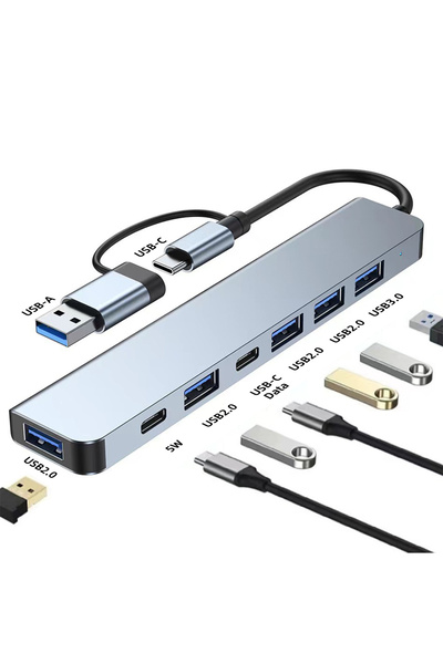 Choice موزع USB 3.0 7 في 1، موزع USB C 8 في 2، موزع USB C متعدد المنافذ، محول...