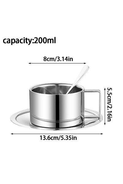Choice كوب قهوة 200 مل على الطراز الكوري طقم فناجين قهوة وصحن من الفولاذ المقاوم للصدأ بتصميم كلاسيكي صغير