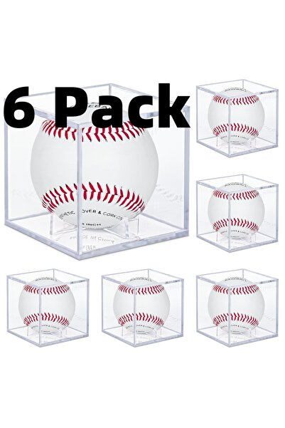 Choice عبوة من 6 قطع من حافظات عرض البيسبول، صندوق تخزين أكريليك للبيسبول، شاشة عرض شفافة عليها توقيعات بيسبول
