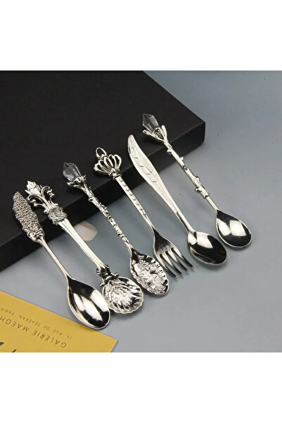 Choice ملاعق قهوة فضية من 6 قطع على طراز القصر الرجعي مثالية للحلويات مثل مرب...