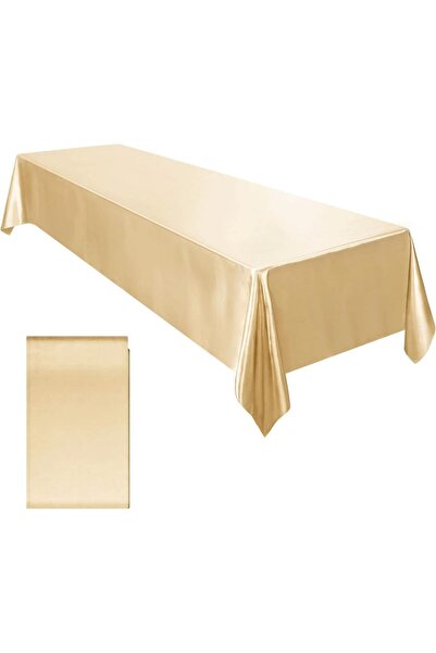 Choice Champagne Rectangle Satin Tablecloth 57x102inch,Silkly Soft Solid Colo...