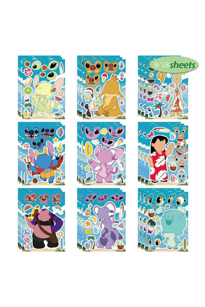 Choice 9 قطع 9/18 ورقة ديزني ليلو ستيتش اصنع وجهًا ملصقات أحجية للأطفال اصنعه...