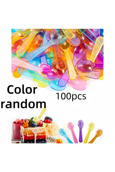 Choice 100Pcs color random 50pcs/100pcs-Colored Taster Spoons, Plastic Mini Spoons Multi-Color, Ice Cream