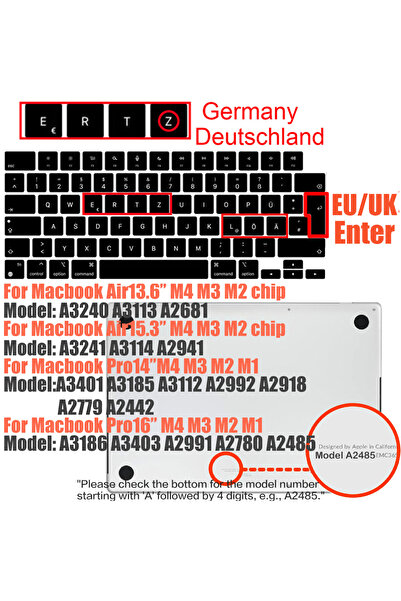 Choice EU Germany Compatible keyboard cover for 2025 MacBook Air 13.6 M4 A3240 A3113 MacBook Pro14 16 M4 M3