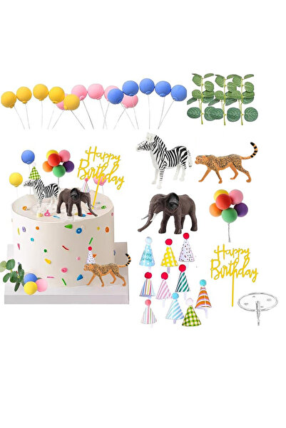 Choice 33pcs animal set Safari Animal Cake Toppers with Mini Birthday Party H...