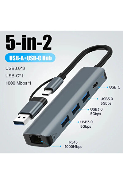 Choice 5 في 2 مع موزع USB C RJ45 ومحول متعدد المنافذ USB-C من النوع C 3.1 ونق...