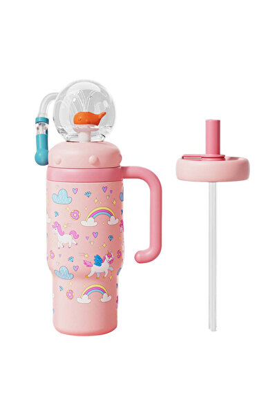 Choice كوب شرب على شكل نافورة حوت من الفولاذ المقاوم للصدأ سعة 710 مل مع مقبض...