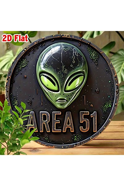 Miniso 20x20 2D Flat, 2D Flat Round Vintage Area 51 UFO Alien Wall Sign - Ret...