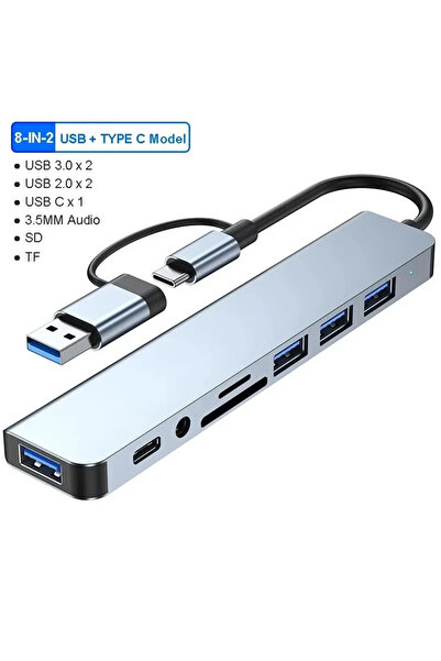 Choice 8 in 2 NEW 8 in 2 USB +Type C HUB Docking Station with 3.5mm Audio Jack Adapter Micro SD Card Reader