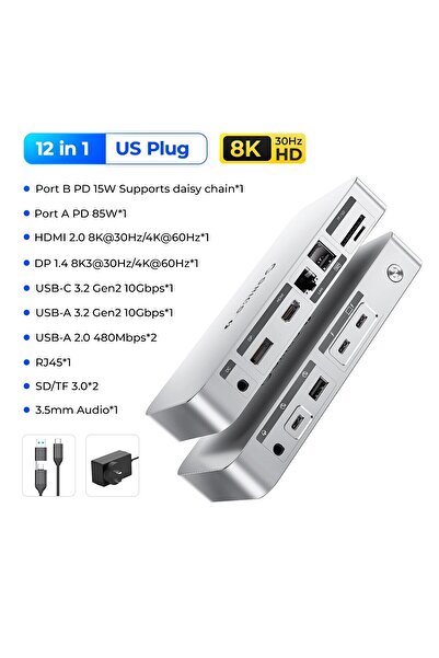 Orico Silver US Plug Thunderbolt 4 Docking Station Type C to HDMI-Compatible Adapter 8K@30Hz USB 3.2