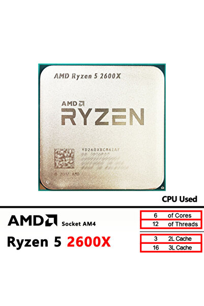 Amd Ryzen 5 2600X Used R5 2600X 3.6 GHz Zen+ 0.012 Six-Core Twelve-Thread CPU YD260XBCM6IAF Socke...