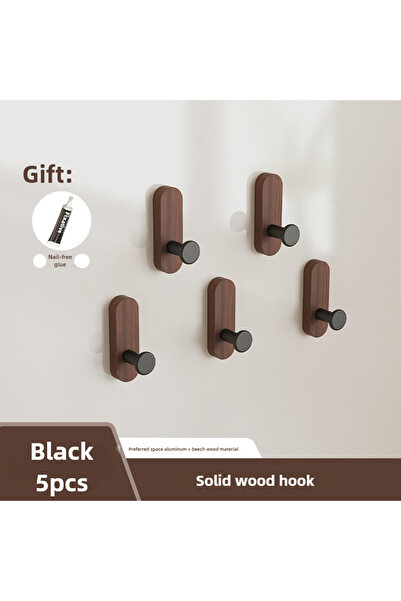 Choice 5 قطع سوداء، 2 قطعة، 5 قطع من خطافات خشب الجوز النوردي، لا حاجة للحفر، مثبتة على الحائط، لاصقة قوية، متعددة الأغراض