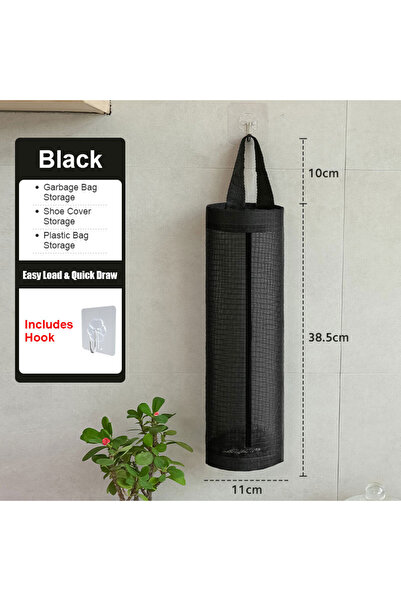 Choice Black No Fold Plastic Bag Organizer, Reusable & Space Saving Hanging Pouch for Multi-Use in Kitchen