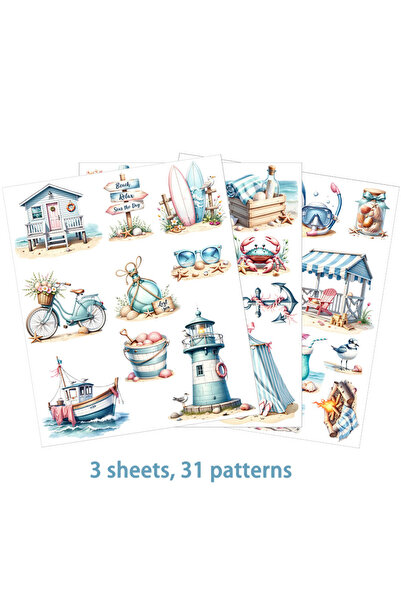 Choice Colorful 3 Sheet Summer Beach Tropical Vacation Nautical DIY UV DTF Ru...