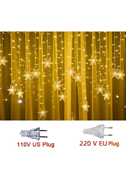 Choice ستارة ثلجية متدلية على شكل ندفة ثلجية دافئة من LED تعمل بمقبس الاتحاد الأوروبي 220 فولت لعيد الميلاد في الهواء الطلق وداخل المنزل مع سلسلة خرافية