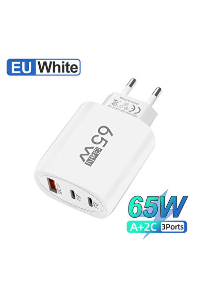 Choice شاحن USB أبيض من الاتحاد الأوروبي بقوة 65 وات GaN بثلاث منافذ PD من ال...