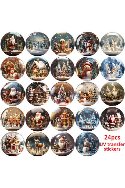 Choice زينة كرة الثلج متعددة الاستخدامات، 24 قطعة، ملصقات نقل الأشعة فوق البنفسجية DTF، أكواب قهوة زجاجية، لفافة أكواب شتوية