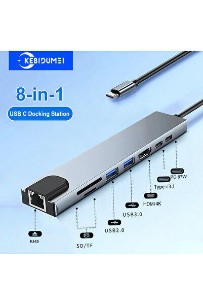 Kebidumei 8-IN-1 HDMI 8 in 1 USB C Hub Type C 3.1 to 4K HDMI Adapter USB 3.0 Docking Station Type C Splitter w