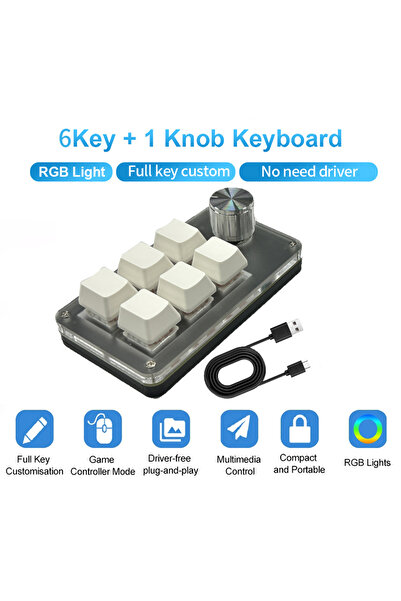 Choice Red Switch WHITE 6 Keys 1 Knob Mini Macro Mechanical Keyboard USB RGB Gaming Custom Programming Knob