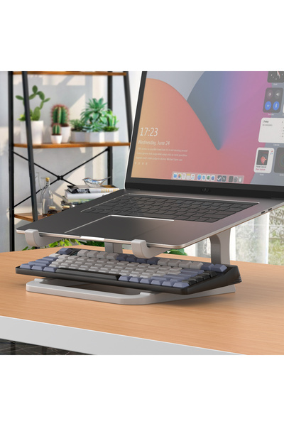 Choice حامل كمبيوتر محمول مريح فضي مع حامل لوحة مفاتيح - رافعة سطح مكتب محمولة، مناسب لأجهزة MacBook والكمبيوتر الشخصي،