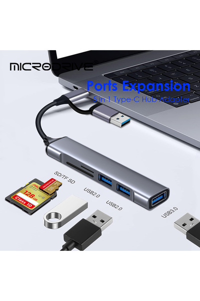 Choice قارئ بطاقات USB 3.0 متعدد الوظائف 5 في 1/4 في 1 أسود، محرك أقراص فلاش USB من النوع C/Tf/Sd، قارئ بطاقات ذاكرة