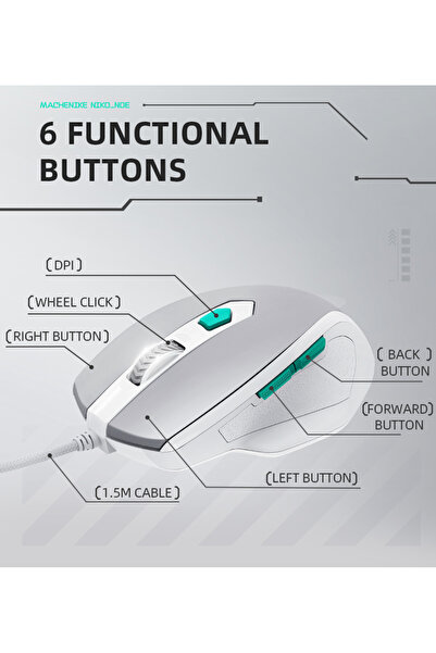 Machenike White M220 Gaming Mouse Wired 3600DPI Right Handed Ergonomic Mouse for PC Computer E-sport