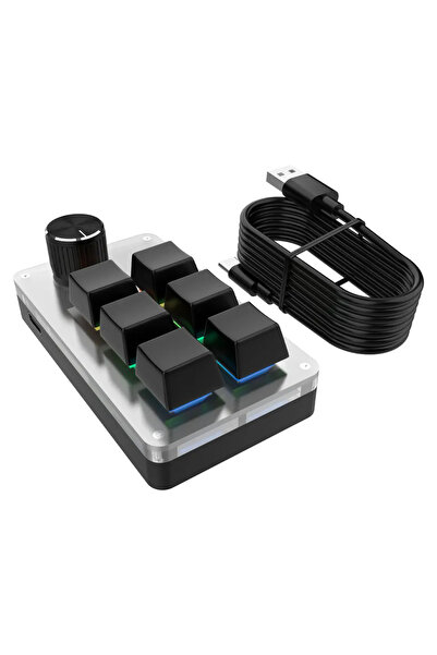 GGBEE لوحة مفاتيح سوداء 6 مفاتيح بمقبض واحد RGB برمجة ماكرو مقبض ألعاب لوحات مفاتيح لوحة مفاتيح برمجة مخصصة صغيرة USB M