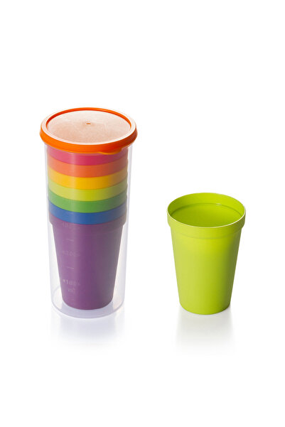 Choice مجموعة أكواب بلاستيكية بألوان قوس قزح مكونة من 7 قطع، قابلة لإعادة الا...