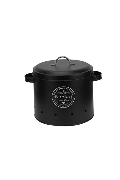 Choice صندوق تخزين كبير من المعدن الأسود للبطاطس والبصل والثوم مع غطاء محكم ا...