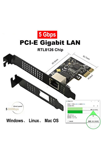 Choice 5G PCI-E To RJ45 Network Card RTL8126 Chip Gigabit Ethernet PCI Express Network Card 10/100/2500/...