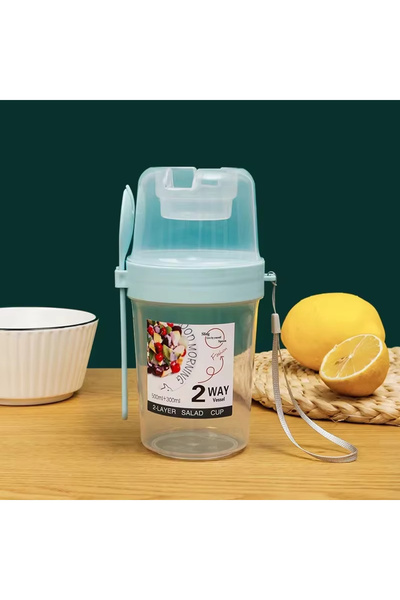 Choice كوب سلطة أزرق محمول مع كوب شوفان مزدوج وزبادي ومكسرات وخضار قليلة الدسم وصندوق فواكه مع غطاء S