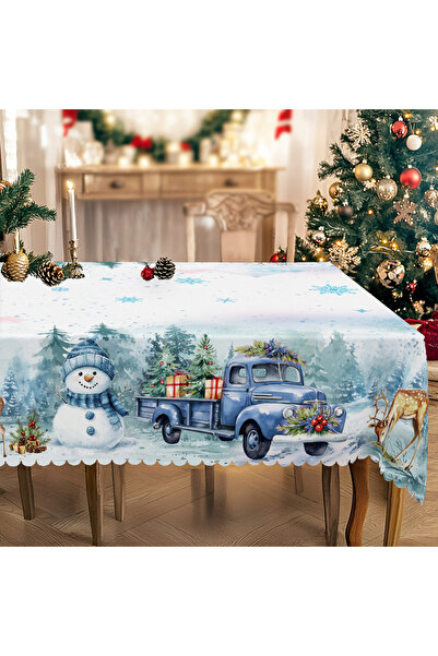 Choice 140 × 180 سم S580 قطعة واحدة من مفارش المائدة المستديرة والمستطيلة لعيد الميلاد، بأحجام مختلفة، لون أزرق لعيد الميلاد