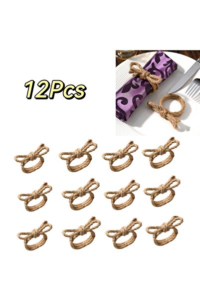 Choice Dark Khaki 12pcs Linen Braided Bow Napkin Ring Set, Handmade Braided F...