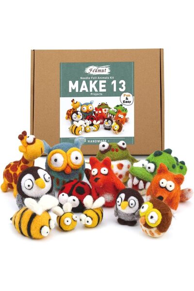 Choice 13Pcs Needle Felting Kit for Beginners with Wool Roving Felting Pad Needles for Starters DIY Anim...