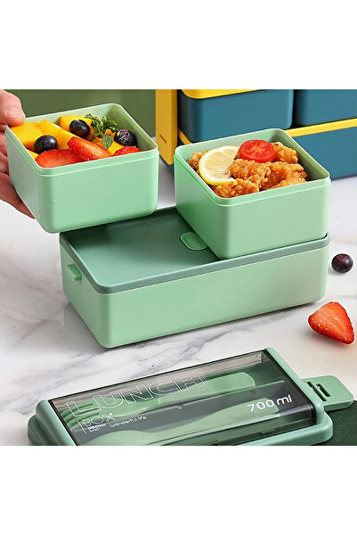 Choice 1400 مل 2 3 أخضر 1 قطعة - صندوق غداء بلاستيكي سميك مقسم حجرة مزدوجة ال...