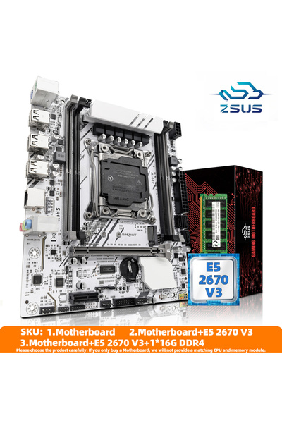 ZSUS طقم لوحة أم X99 مع معالج Xeon E5 2670 V3 A2011-3 وذاكرة DDR4 سعة 16 جيجابايت (1 × 16 جيجابايت) 213