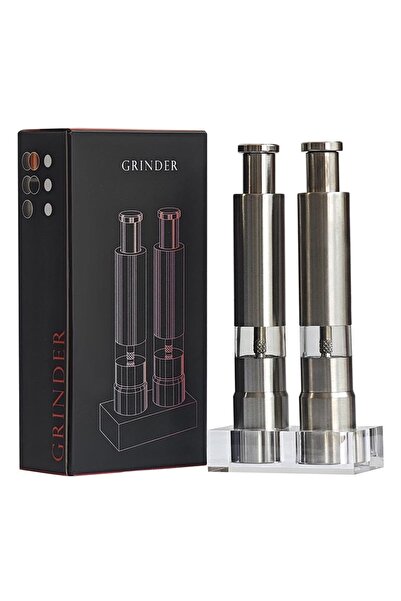 Choice مجموعة من 2 مطحنة ملح وفلفل من الفولاذ المقاوم للصدأ مع مجموعات حامل، زر ضغط الإبهام للتشغيل اليدوي