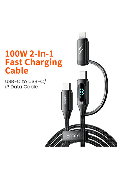 Toocki 1m Black 100W 2-in-1 Type C To Type Cable PD 20W Type C To iP Cable Fast Charge Digital Displ