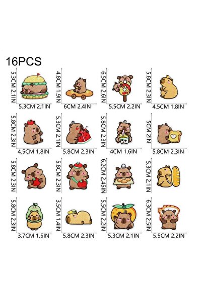 Choice As shown 16pcs Embroidery Patch Cartoon Capybara Iron On Patches For Clothing Bags Hats Thermoadhesi