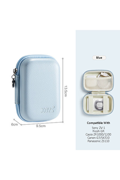 Choice حافظة كاميرا رقمية صلبة من الجلد الصناعي باللون الأزرق، مزودة بحامل تخ...