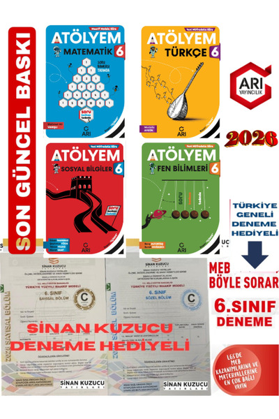 Arı Yayıncılık Yayınları 6 Sınıf Matematik Fen Türkçe Sosyal Akıllı Atölyem Seti 4 Kitap Sinan Kuzucu Deneme Hediye