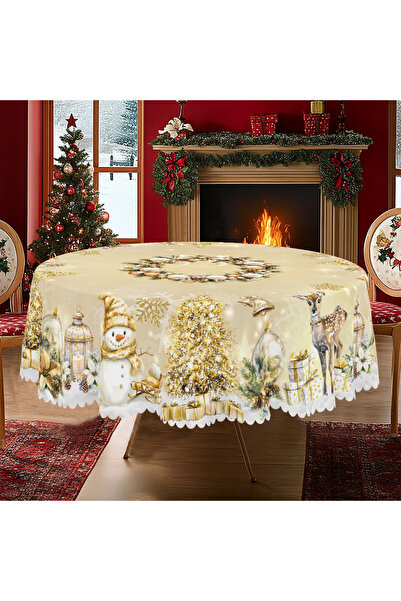 Choice Round (180)Cm Bs002 1 Piece of Merry Christmas Themed Gold Printed Tab...