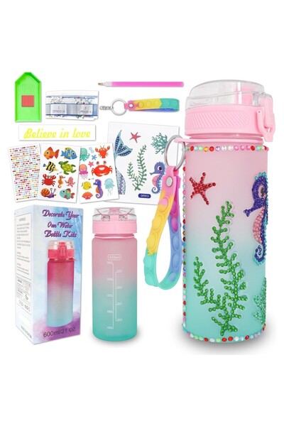 Choice طقم تزيين زجاجات المياه الخاص بك، أكواب سمك سعة 601-700 مل، لوحة ماسية...