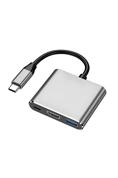 Kebidumei Gray USB HUB Type C to HDMI-Compatible Cable 4K Converter Adapter Type C to HD-MI/USB 3.0/Type-C for