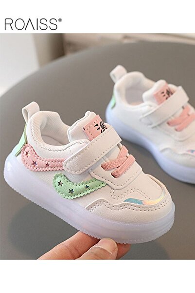 ROAISS Boys and Girls Fashionable Sports Shoes Lighting Toddler Walking Shoes Little White Sneakers Non-sli